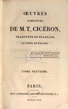 Oeuvres complètes de M. T. Cicéron, 9. Oraisons