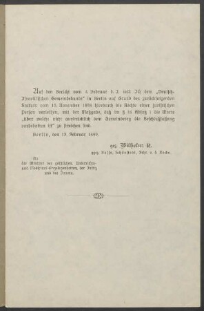 Genehmigung des Statuts vom 15. November 1898