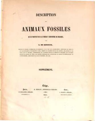 Description des animaux fossiles qui se trouvent dans le terrain carbonifère de Belgique. [3], Supplement