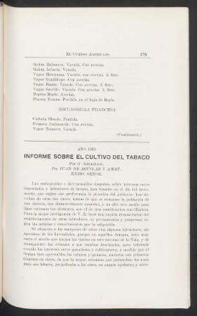 Informe sobre el cultivo del tabaco : Año 1813