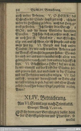 XLIV. Betrachtung. Am VI. Sonntage nach Trinitatis. Evangel. Matth. V. 20-26