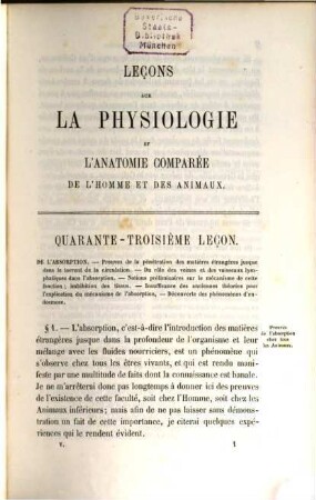 Leçons sur la physiologie et l'anatomie comparée de l'homme et des animaux : faites à la Faculté des Sciences de Paris, 5