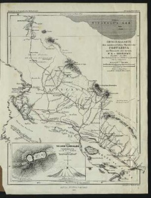 Originalkarte des nordwestlichen Theiles von Costarica zur Übersicht der Reisen Dr. K. v. Seebach's : Den Küstenaufnahmen v. Belcher u. a. adjustiert, von A. Petermann