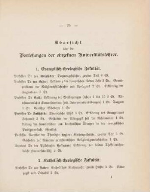 25-34, Uebersicht über die Vorlesungen der einzelnen Universitätslehrer