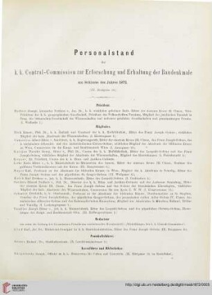 Personalstand der k-.k. Central-Commission zur Erforschung und Erhaltung der Baudenkmale