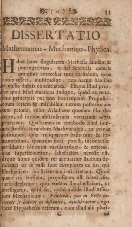 Dissertatio. Mathematico-Mechanico-Physica.