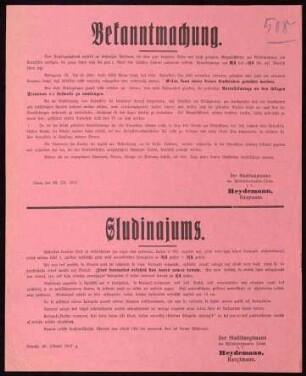 "Bekanntmachung" über die Zuteilung von Kartoffeln und die sachgemäße Einkellerung