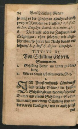 Titulus XI. Von Schilling Gütern.