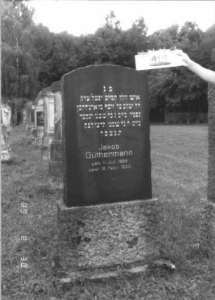 Grabstein 44 (Index: 99609680) Material: Granit Zustand: gut Maße HxBxT: 154x66x17 cm Beschreibung: Stele, unregelmäßiger Abschluß, getreppter Sockel: Grabstein 44