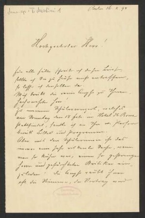Brief an Wilhelm Tappert : 16.02.1894