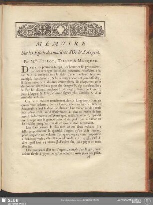 Mémoire Sur les Essais des matières d'Or & d'Argent