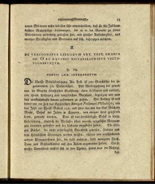 II. De Versionibus Librorum Vet. Test. Graeca ... Et Latinis Notabilioribus Usitatioribusque.