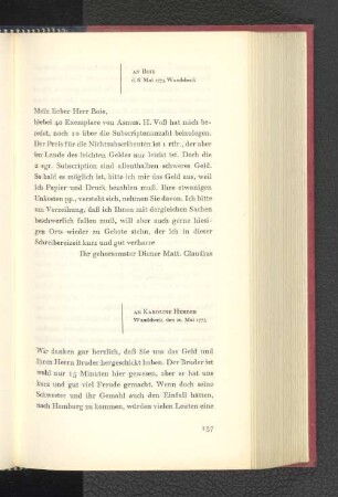 An Karoline Herder Wandsbeck, den 20. Mai 1775