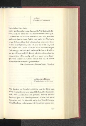 An Karoline Herder Wandsbeck, den 20. Mai 1775