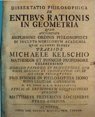 Dissertatio Philosophica De Entibvs Rationis In Geometria