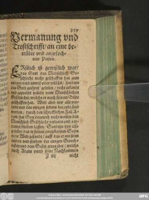 Vermanung und Trostschrifft/ an eine betrübte und angefochtene Person.