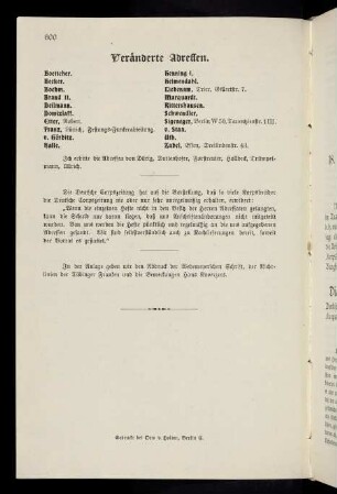 600, Veränderte Adressen