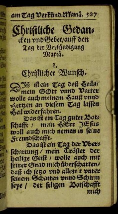 Christliche Gedancken und Gebet/ auff den Tag der Verkündigung Mariä.