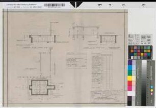 Bw. Wesel: Provisorische Auswaschanlage: Grundriß, Schnitte [Abgelegt in Mappe: "Entwürfe von Th V", Beschriftung Deutsch/Englisch], M. 1:100 Hgl, Sknr.: 4, Fanr.: 12
