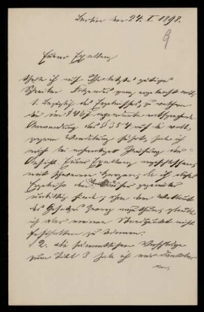 9: Brief von Max Greiff an Gottlieb Planck, Berlin, 24.1.1898