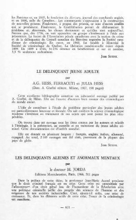 631-633, Les délinquants aliénés et anormaux mentaux, par M. Jorda