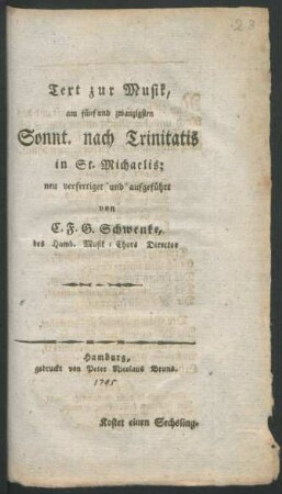 Text zur Musik, am fünf und zwanzigsten Sonnt. nach Trinitatis in St. Michaelis