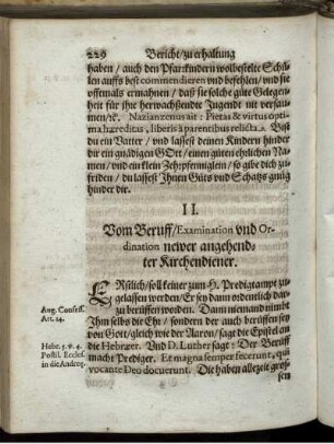 II. Vom Beruff/ Examination und Ordination newer angehendter Kirchendiener