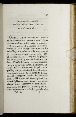 Osservazioni Agrarie Del Sig. Dott. Ciro Pollini Per L' Anno 1821.