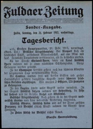 Zweite Ausgabe vom Sonntag, den 21. Februar 1915.
