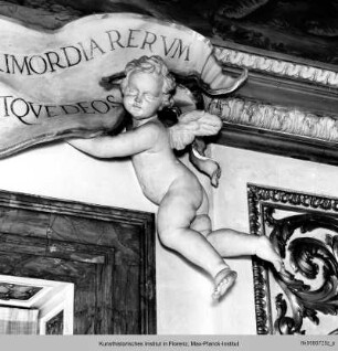 Stuckdekoration der Galleria Luca Giordano : Nordwestliche Wand : Schriftenband tragende Putti