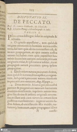 Disputatio IX. De Peccato