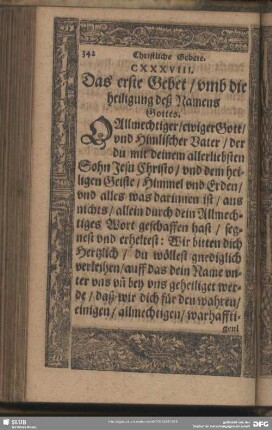 CXXXVIII. Das erste Gebet, umb die heiligung deß Namens Gottes