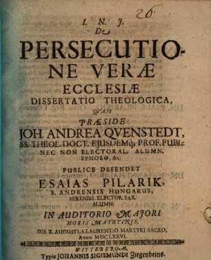 De persecutione verae ecclesiae dissertatio theologica