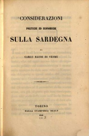 Considerazioni politiche ed economiche sulla Sardegna
