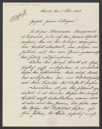 Brief an Jakob Josef Zuckmayer und Jakob Josef Zuckmayer : 01.07.1897