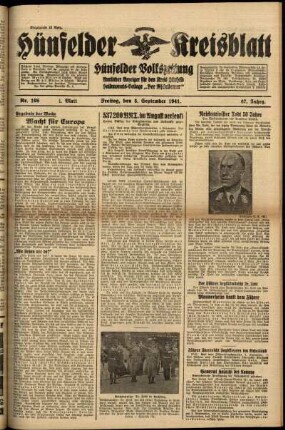 Erste Ausgabe vom Freitag, den 05. September 1941.