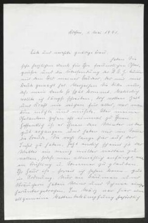 Brief von Helene Gustavs an Margarete Hauptmann