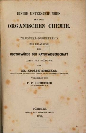 Einige Untersuchungen aus der organischen Chemie
