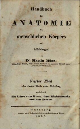 Handbuch der Anatomie des menschlichen Körpers, 4,1. Lehre vom Hirne, dem Rückenmarke und den Nerven
