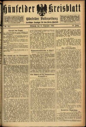 Ausgabe vom Mittwoch, den 13. September 1922.