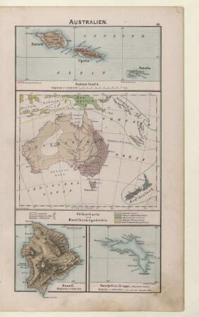 Völkerkarte und Bevölkerungsdichte, Samoa-Inseln, Hawaii, Kwadjelinn-Gruppe (Marshall-Inseln.)
