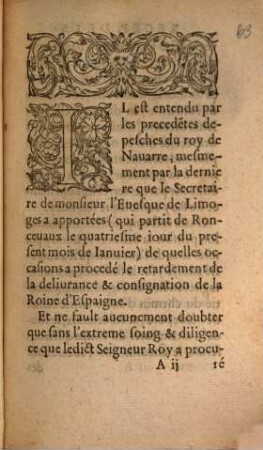 La reception faicte par les deputez du Roy d'Espagne, de la royne ... à la delivrance ... faicte en l'Abbaye de Roncevaux