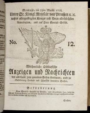 No. 12. Montags, den 23ten Martii 1778.