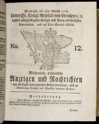 No. 12. Montags, den 23ten Martii 1778.