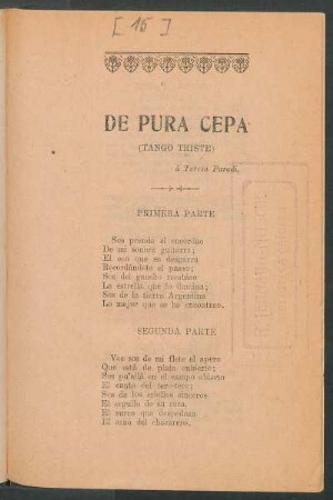 De pura cepa : (Tango triste). Á Teresa Parodi