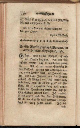 An Sir Watkin Philipps, Baronet, im alten Jesuitercollegio zu Oxford.