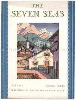 Monatszeitschrift des Norddeutschen Lloyd "The Seven Seas" u.a. mit Porträtfotos von Transatlantik-Passagieren der "Bremen"