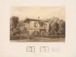 Wohnhaus Regentenstraße, Berlin: Grundrisse, Perspektivische Ansicht (aus: Architektonisches Skizzenbuch, H. 71/6, 1864)