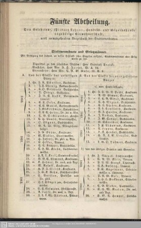 Fünfte Abtheilung. Dem Gelehrten-, ( Privat-) Lehrer-, Handels- und Gewerbestande angehörige Einwohnerschaft