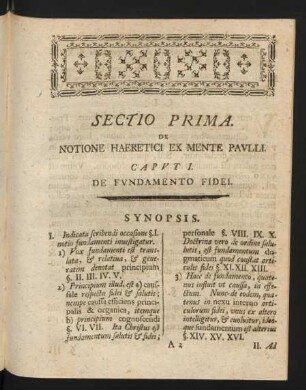 Sectio Prima. De Notione Haeretici Ex Mente Paulli.
